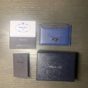 Prada Saffiano Triang Card Holder (Bluette)